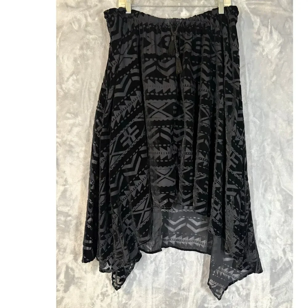 Ralph Lauren Velvet Burnout Aztec Southwest Hi-low Midi Skirt‎ XL Asymmetrical